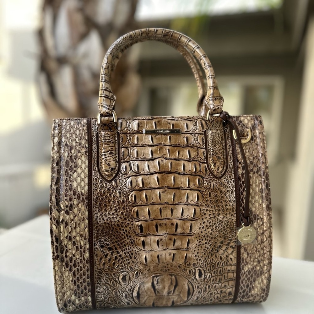 NWT BRAHMIN Caroline Cashew Cooper Croc- Embossed Genuine Leather Satchel